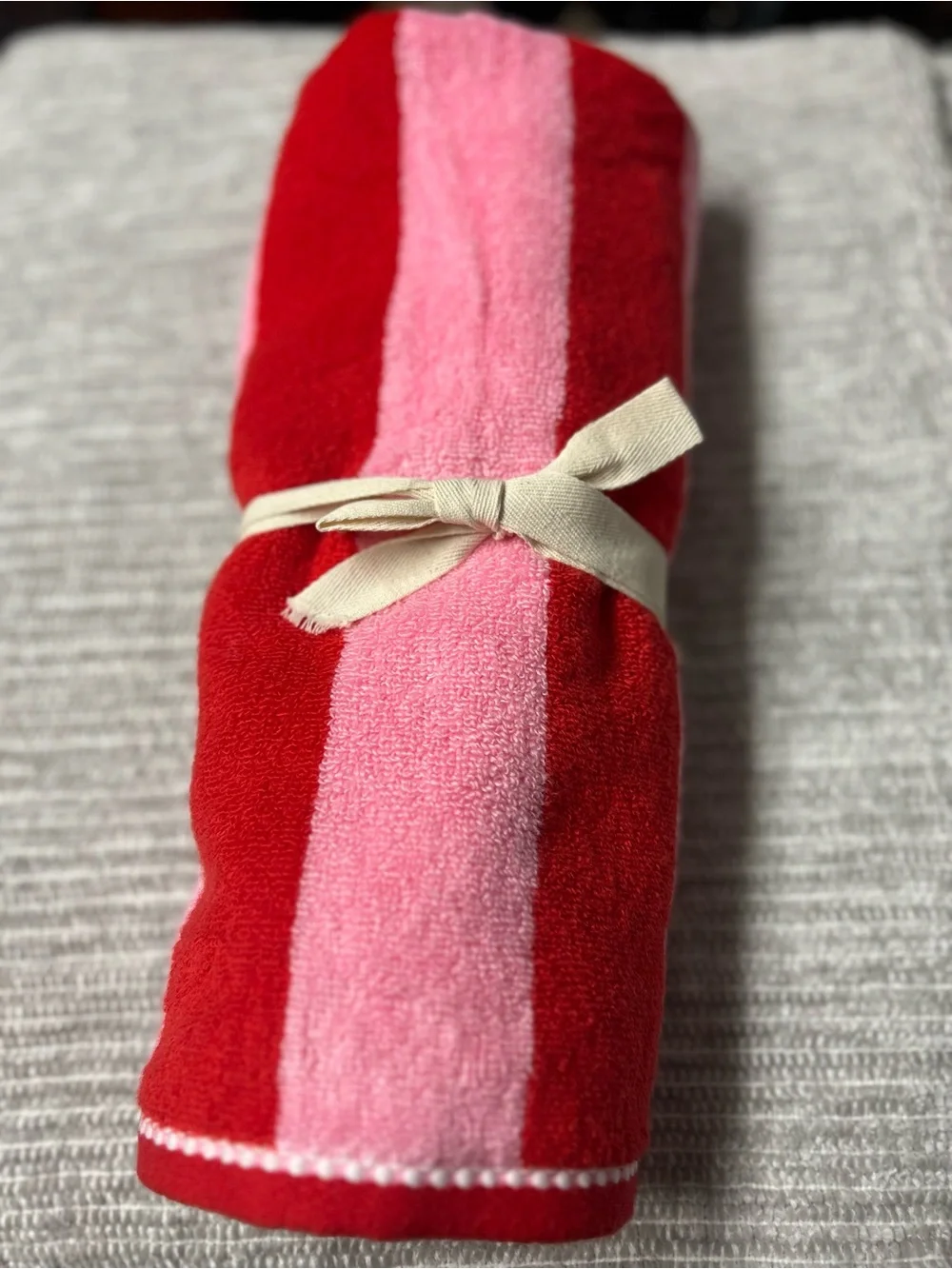 NWT Laura Ashley Pink and Red Striped Hand towel set of 2 NWOT